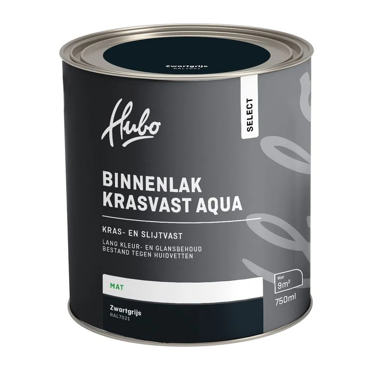 Hubo Select binnenlak matglans RAL7021 zwartgrijs 750ml