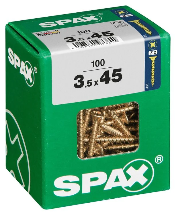 Spax schroef pozidrive verzinkt 3,5x45mm 100st