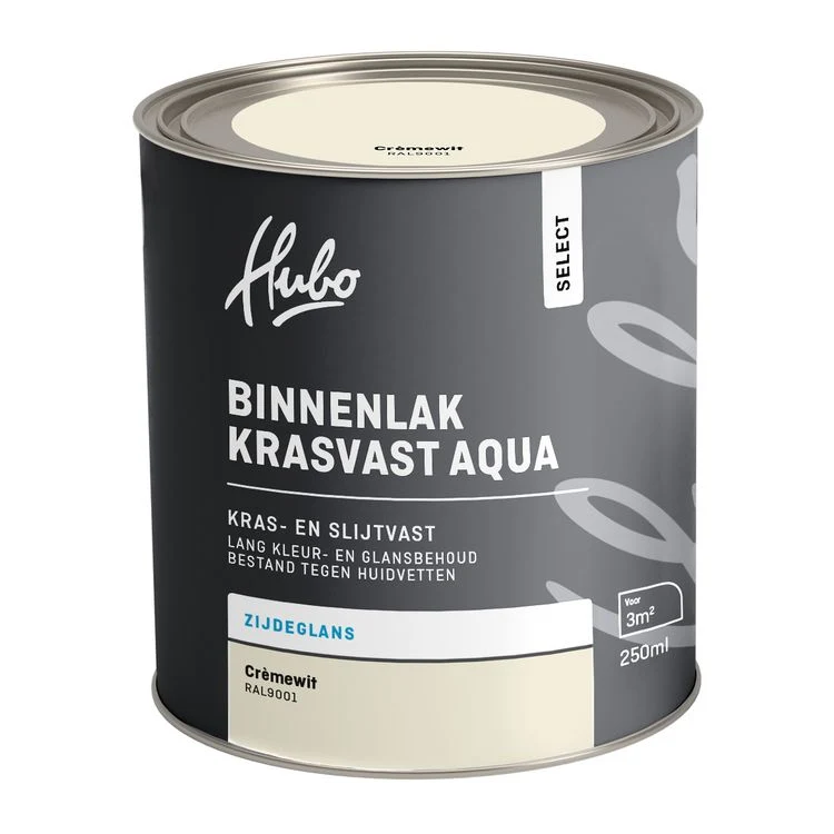 Hubo Select binnenlak zijdeglans RAL9001 creme wit 250ml