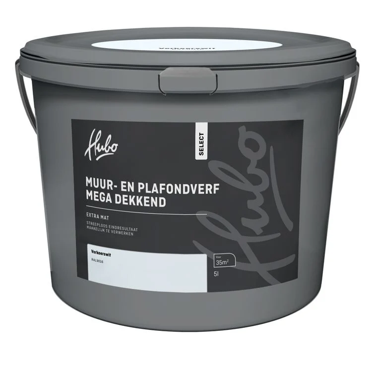Hubo muur- en plafondverf extra mat RAL9016 verkeers wit 5L
