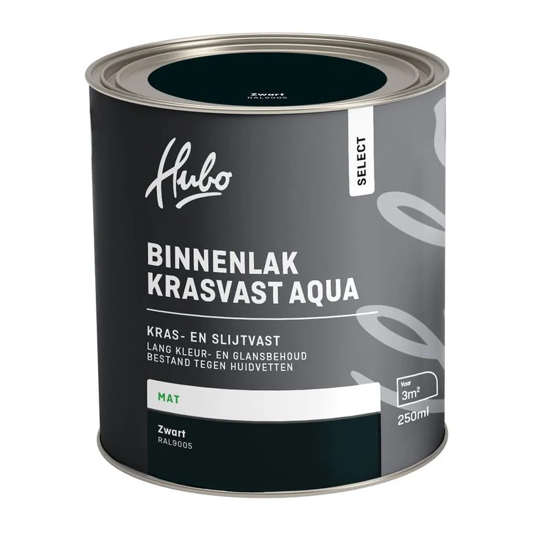 Hubo Select binnenlak matglans RAL9005 zwart 250ml