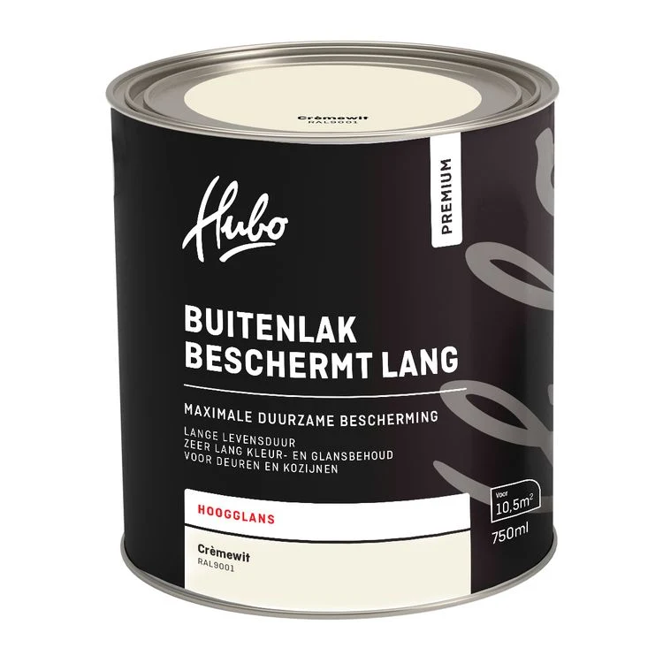 Hubo Premium buitenlak hoogglans RAL9001 creme wit 750ml