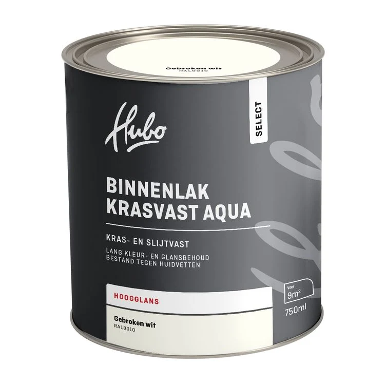 Hubo Select binnenlak hoogglans RAL9010 gebroken wit 750ml