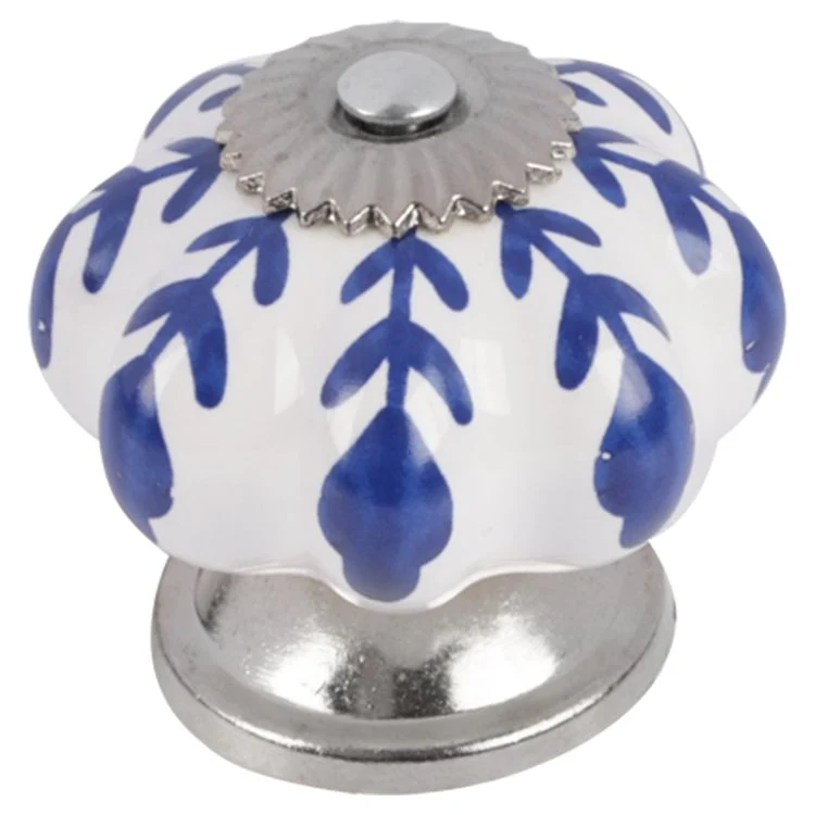 Differnz knop keramiek, blauw, wit, zilver 40mm