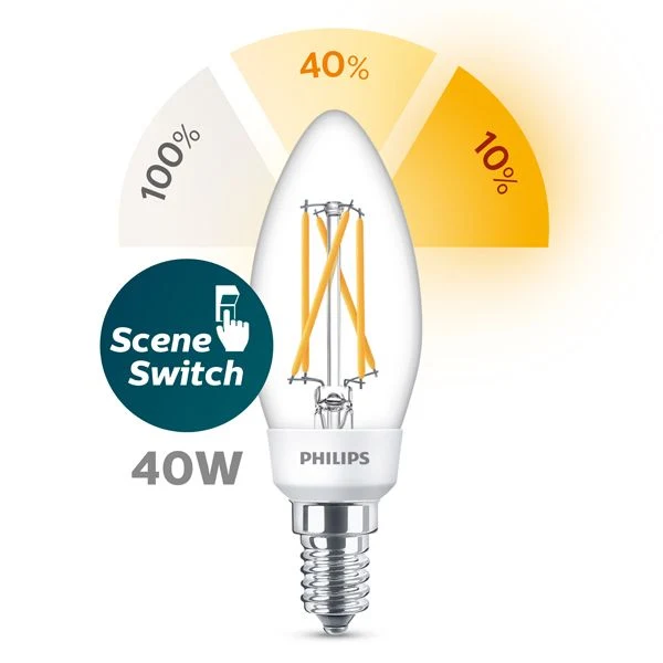 Philips LED kaarslamp dimbaar E14 5W helder 3,6x10,6cm