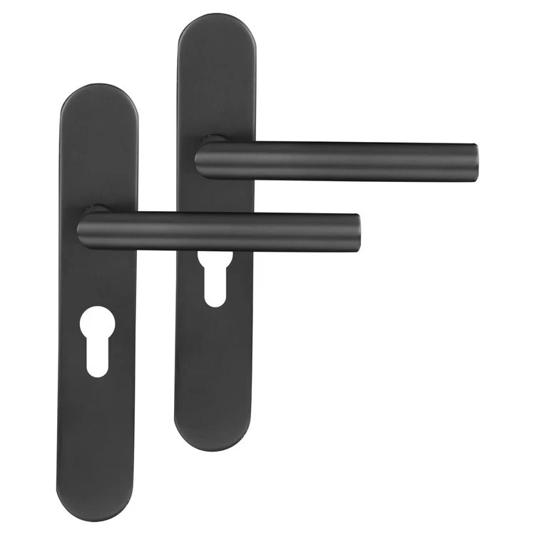 Differnz Amsterdam deurkruk schild + profielcilindergat gun metal RVS
