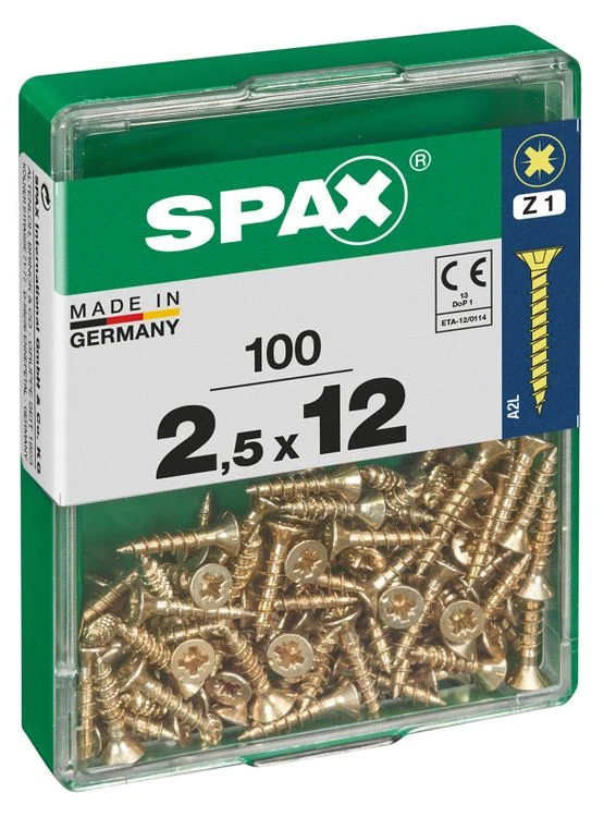 Spax schroef pozidrive verzinkt 2,5x12mm 100st