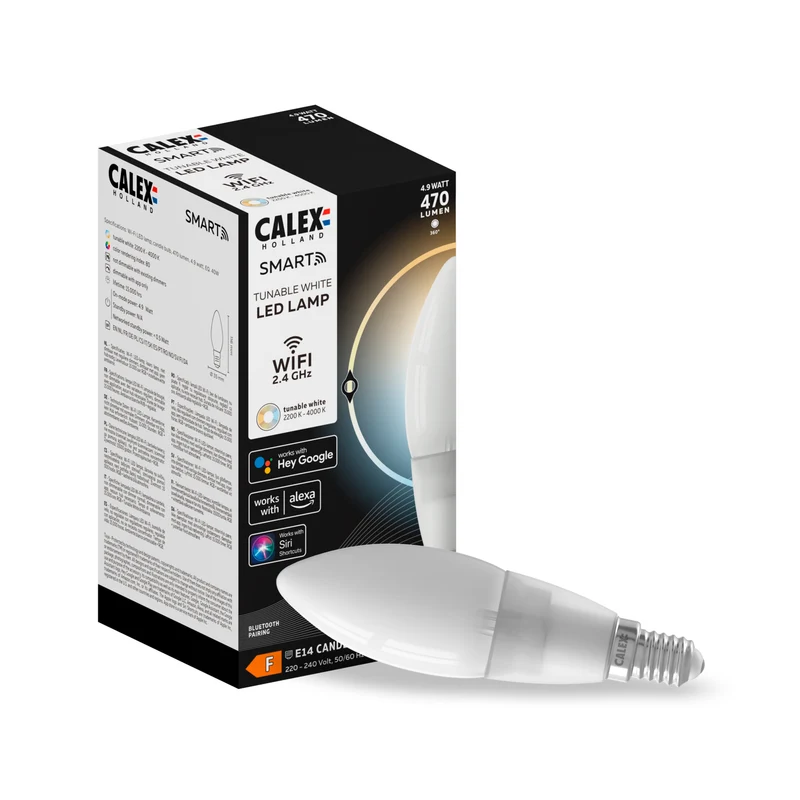 Calex Smart LED filament kaars dimbaar E14 melk dual white 5W 470LM