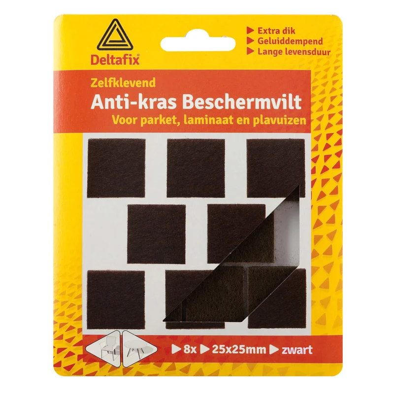 Deltafix anti-krasvilt vierkant zwart 25x25mm 8st