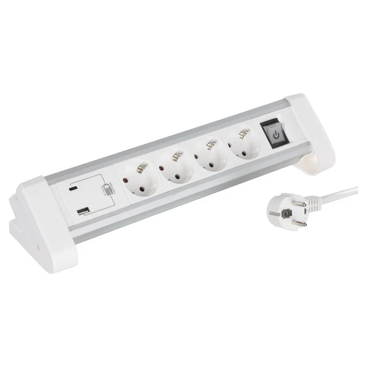 Q-Link stekkerdoos 4-voudig 4x geaard, 1x USB A, 1x USB C wit, 1,5m