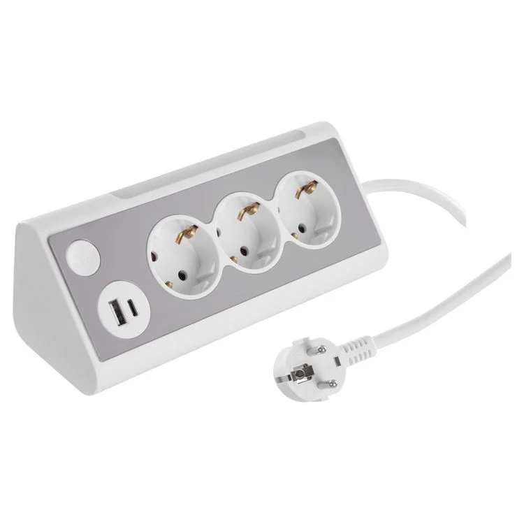 Q-Link stekkerdoos 3-voudig 3x geaard, 1x USB A, 1x USB C wit 1,5m