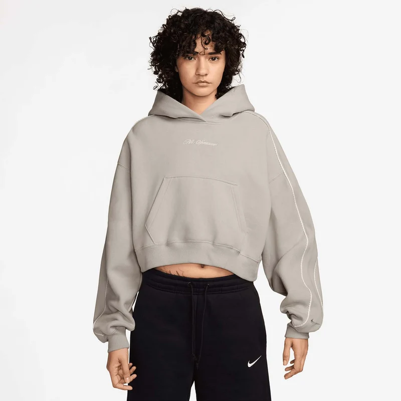 Studio Fleece Oversized Scallop-Trim Hoodie