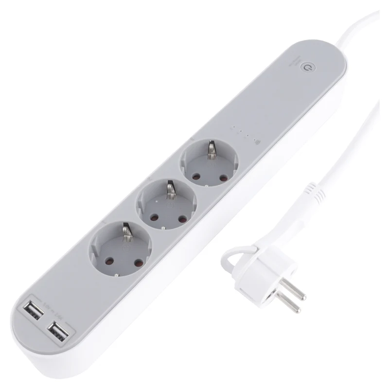 Q-Link stekkerdoos 3-voudig 3x geaard, 2x USB A wit 1,5m