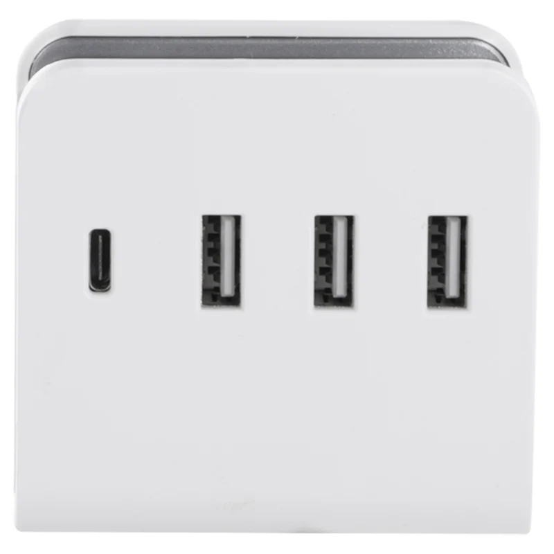 Q-Link adapterstekker 4-voudig 3x USB A, 1x USB C wit, grijs