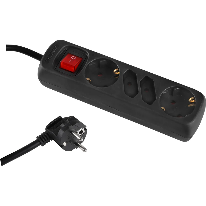 Q-Link stekkerdoos 4-voudig 2x geaard, 2x Euro zwart 1,5m