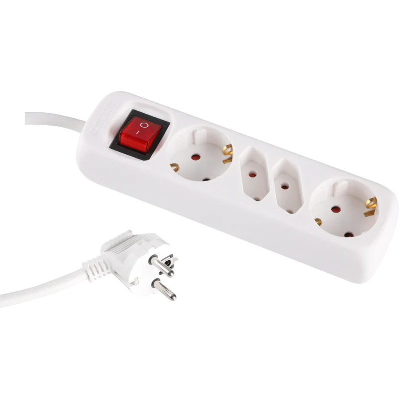 Q-Link stekkerdoos 4-voudig 2x geaard, 2x Euro wit 1,5m
