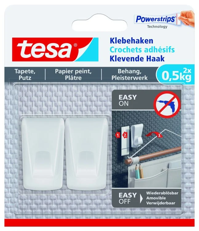 Tesa Powerstrips klevende haak kunststof wit 500gr 2st