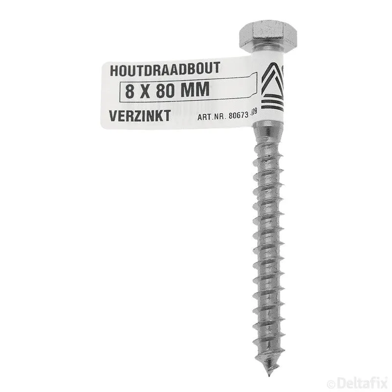 Deltafix houtdraadbout verzinkt staal 8x80mm