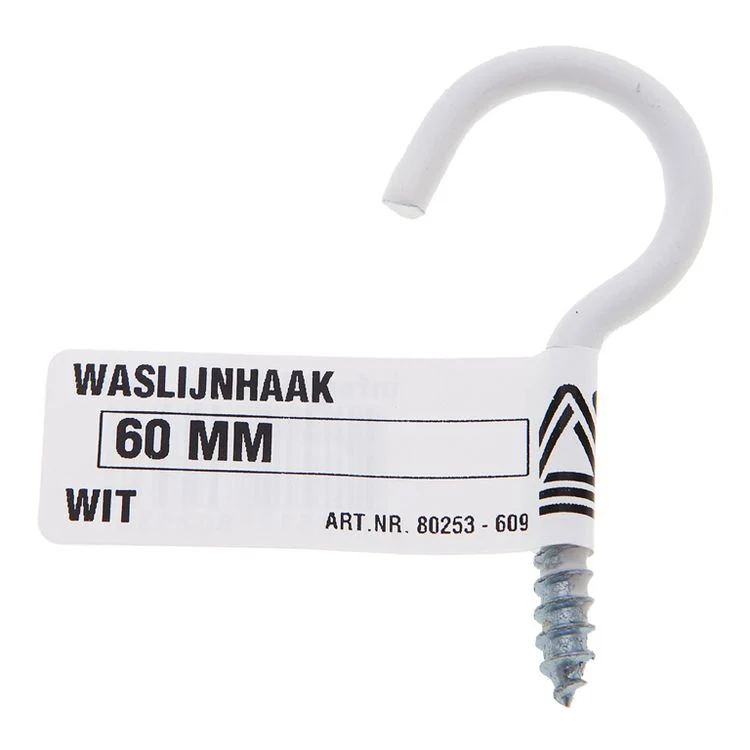 Deltafix waslijnhaak gecoat metaal wit 50mm
