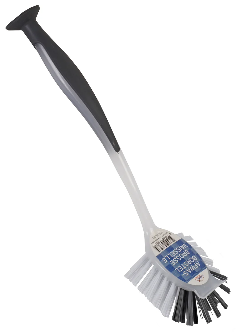 Clean Home afwasborstel met zuignap kunststof met steel 24,7cm 7cm