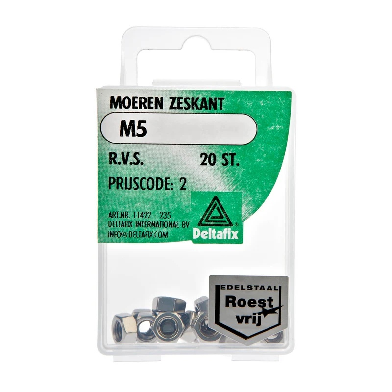 Deltafix zeskantmoer RVS M8 8st