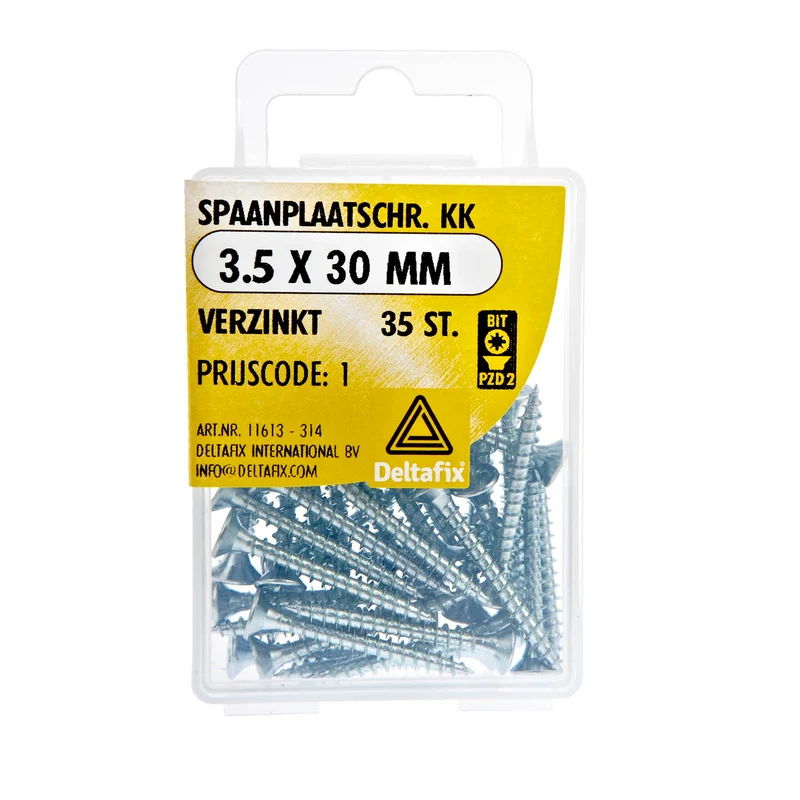 Deltafix spaanplaatschroef pozidrive platkop 3,5x30mm 35st