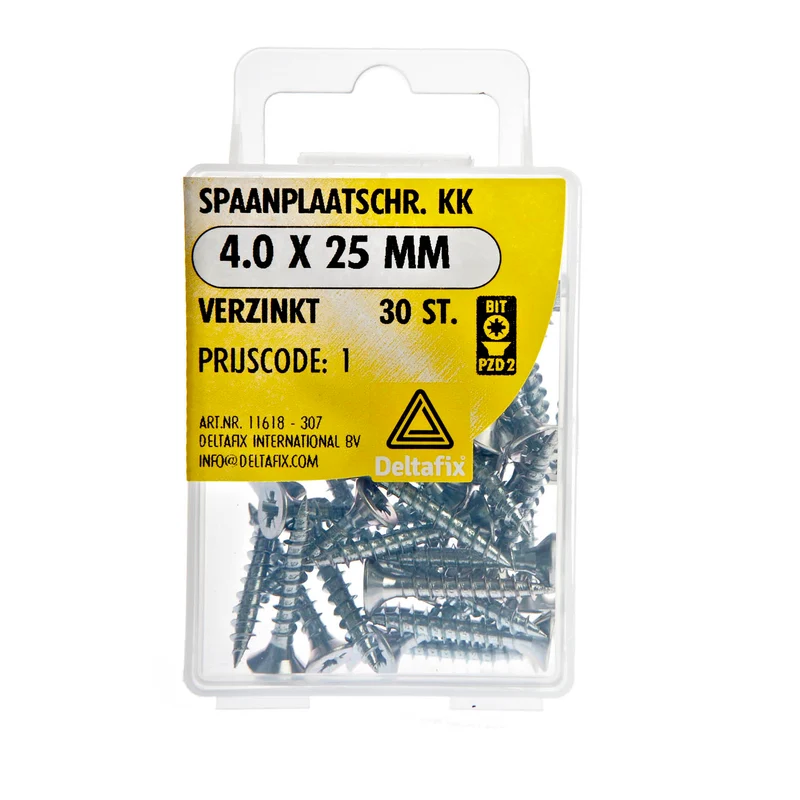 Deltafix spaanplaatschroef pozidrive platkop 4x25mm 30st