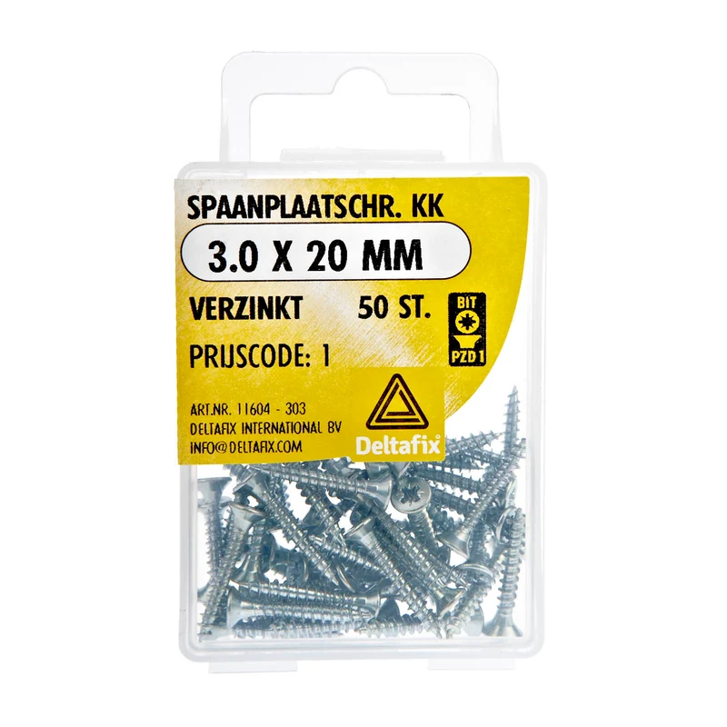 Deltafix spaanplaatschroef pozidrive platkop 3x20mm 50st