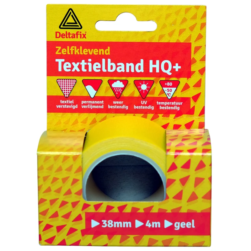 Deltafix watervaste textbamd geel 38mm 4m