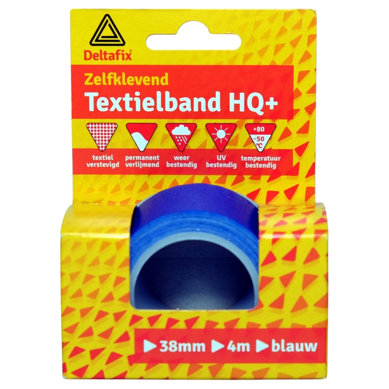 Deltafix watervaste textbamd blauw 38mm 4m