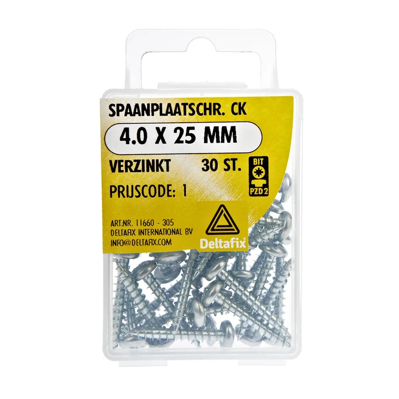 Deltafix spaanplaatschroef pozidrive cilinderkop 4x25mm 30st