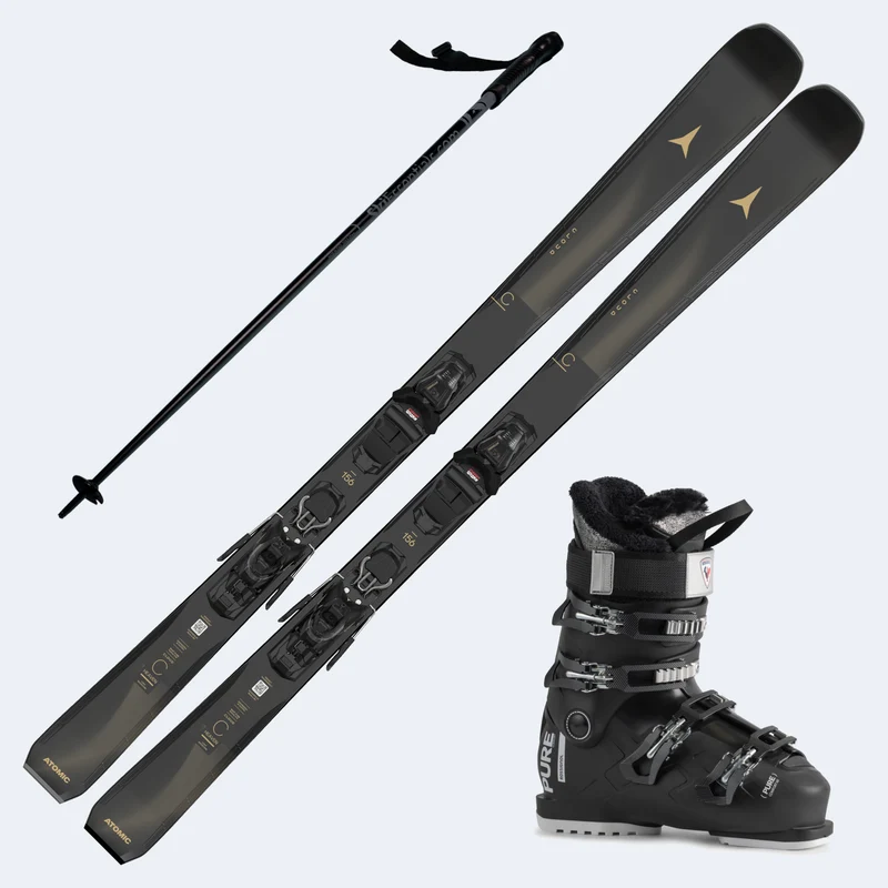 2024 Atomic Black Heaven Women's Skis with Rossignol Pure Comfort 60 Boots and Poles