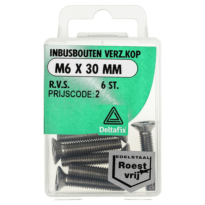 Deltafix inbusbout RVS M6x30mm 6st