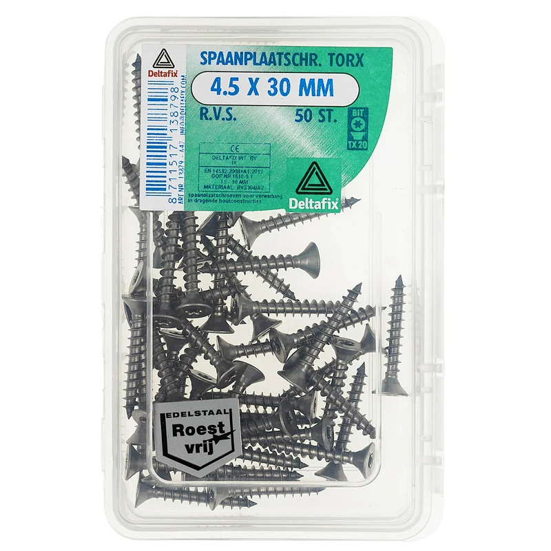 Deltafix spaanplaatschroef platkop 4,5x30mm 50st