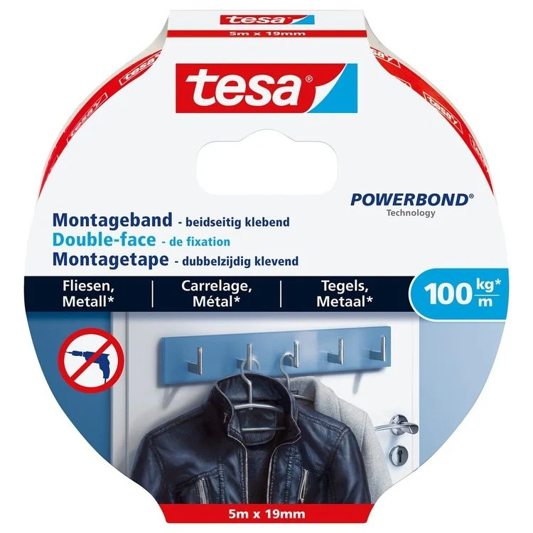 Tesa montagetape tegels wit 19mm 5m