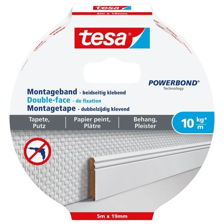 Tesa montagetape behang wit 19mm 5m