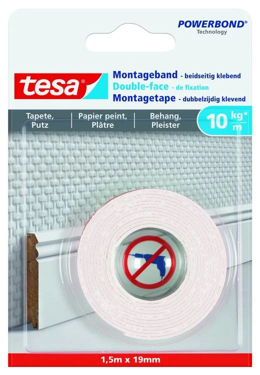 Tesa montagetape behang wit 19mm 1,5m