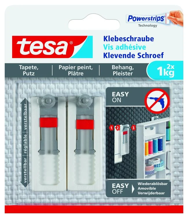 Tesa Powerstrips verstelbare schroef rechthoek kunststof wit 2st
