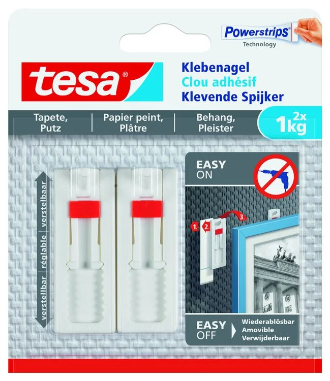 Tesa Powerstrips verstelbare spijker rechthoek kunststof wit 2st