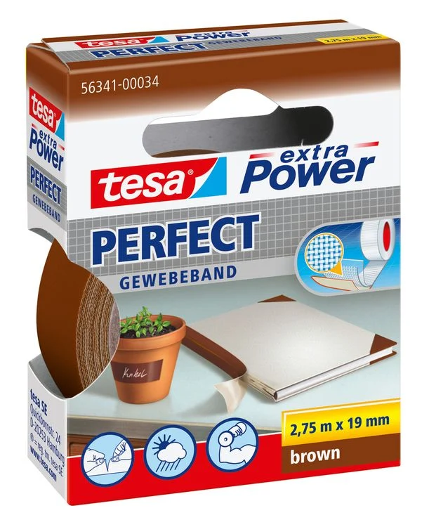 Tesa Extra Power Perfect textieltape bruin 19mm 2,75m