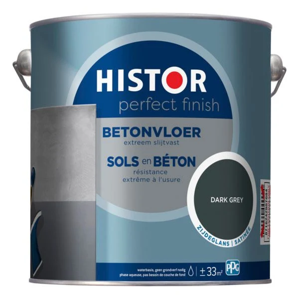 Histor Perfect Finish betonvloer lak zijdeglans 7043 dark grey 2,5L