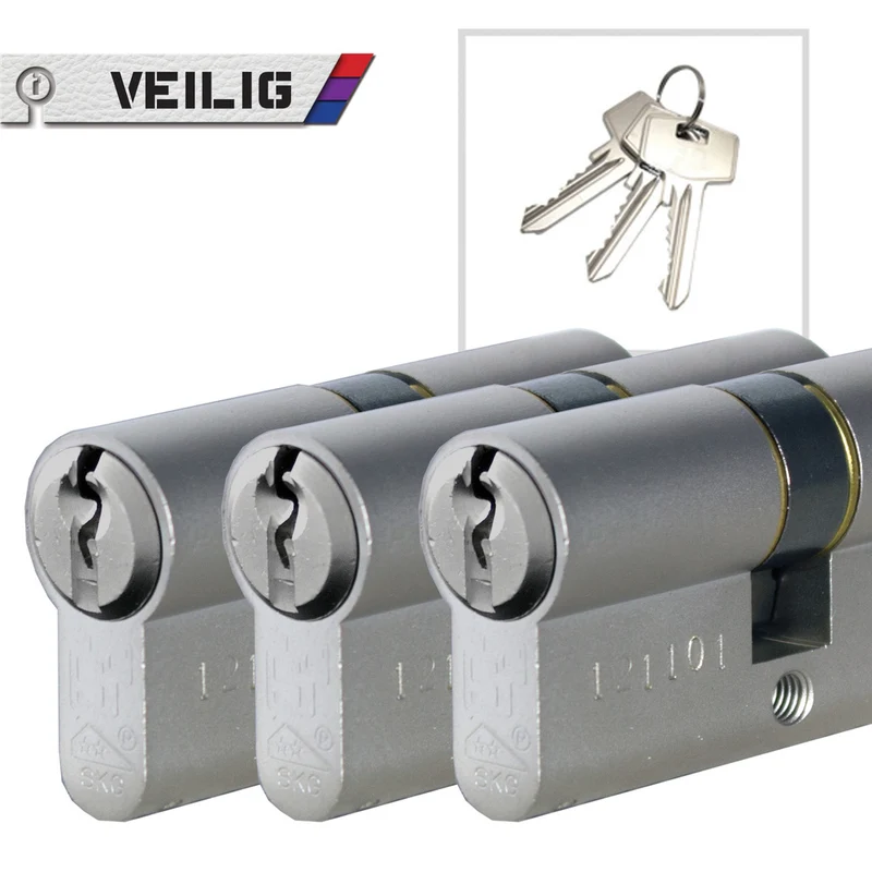 Veilig S6 veiligheidsprofielcilinder 30/30 zilver 3st
