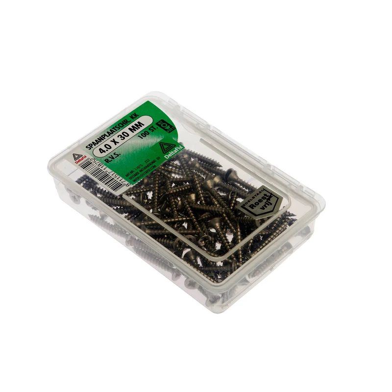 Deltafix spaanplaatschroef pozidrive platkop 4x30mm 100st