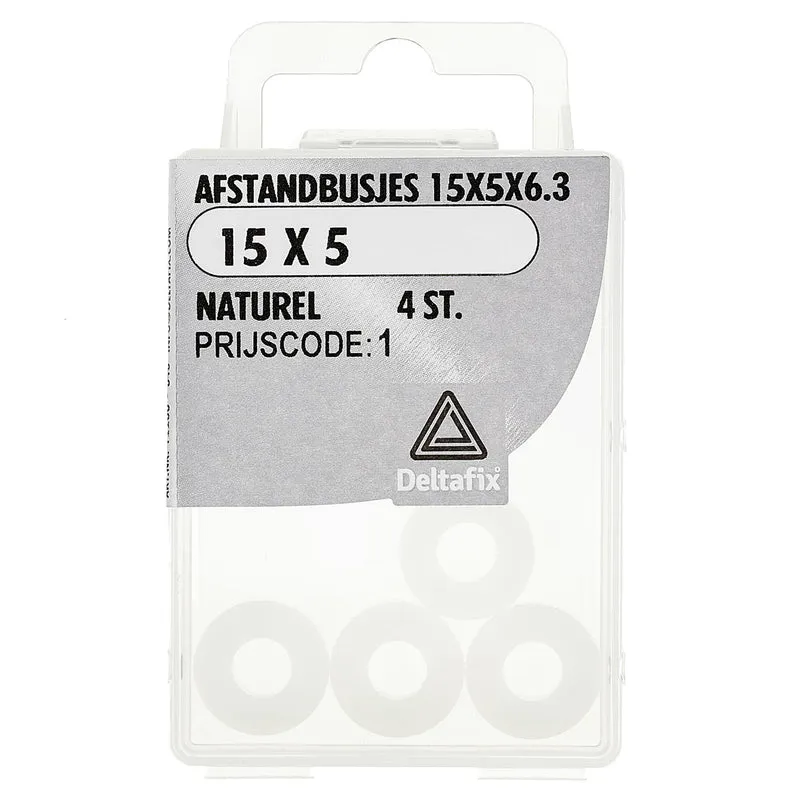 Deltafix afstandbus nylon 15x5x6,3mm 4st