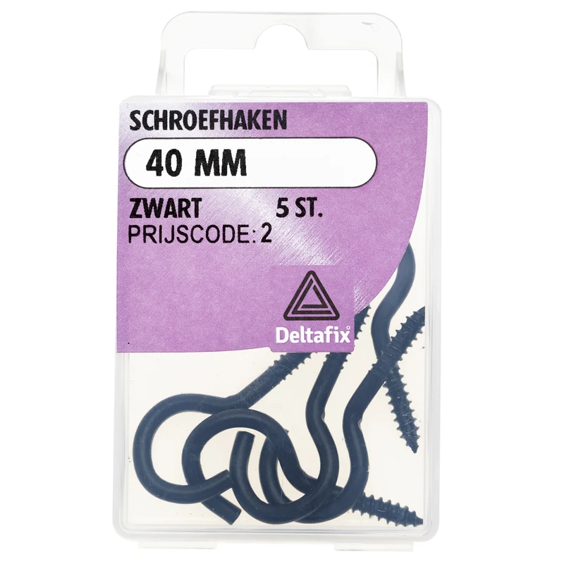Deltafix schroefhaak gecoat metaal zwart 40mm 5st