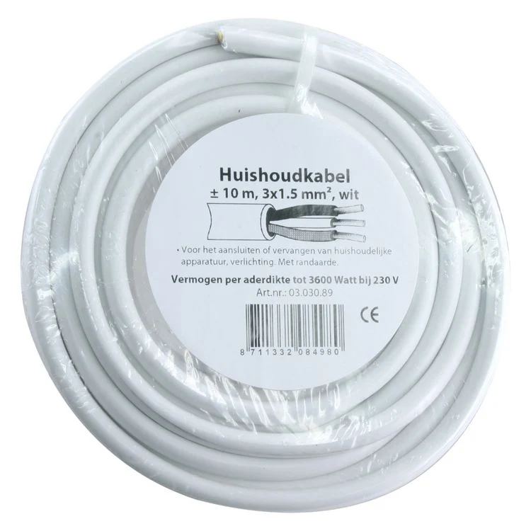 Huishoudsnoer vmvl 1,5 qm wit 10m