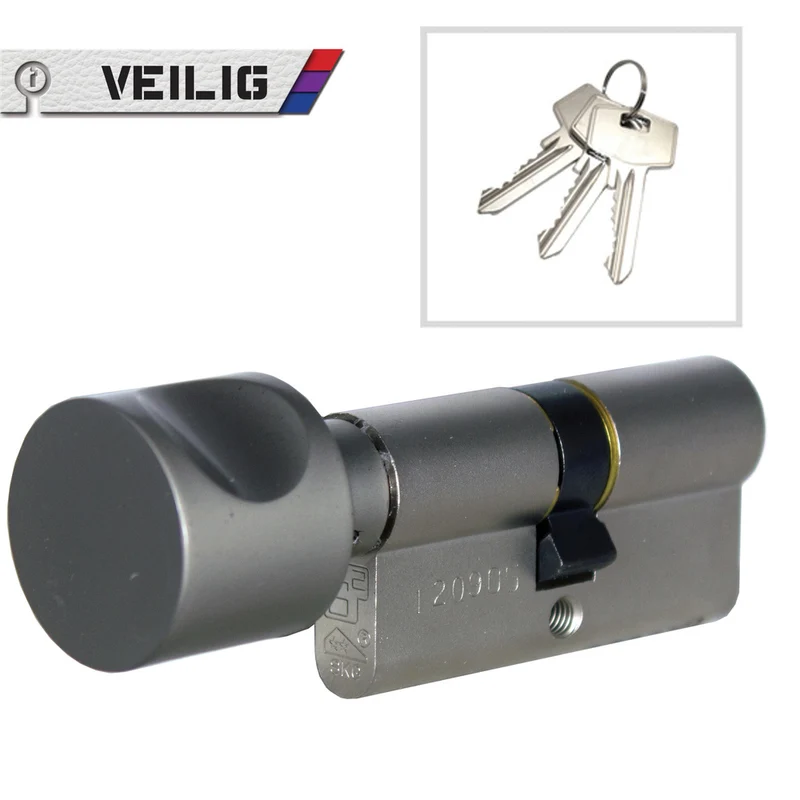 Veilig S6 veiligheidsknopcilinder 30/30 zilver