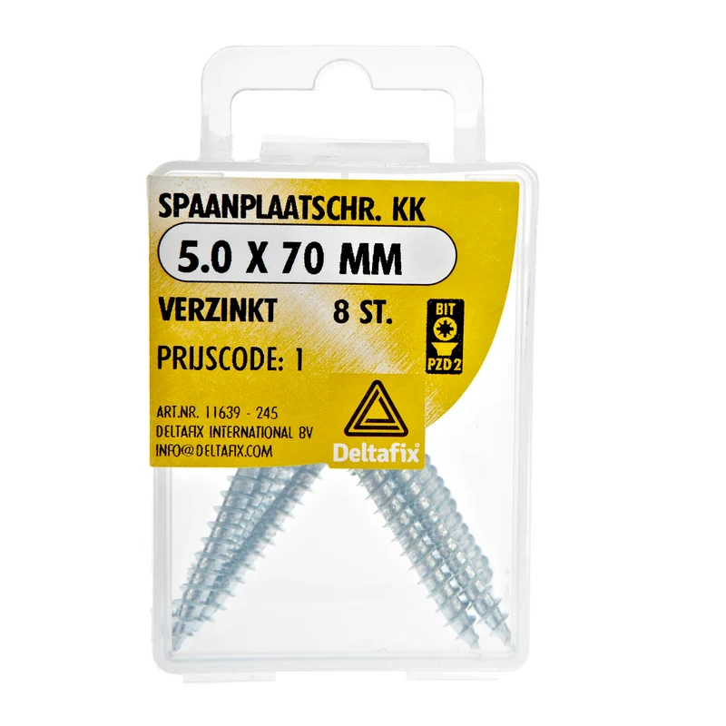 Deltafix spaanplaatschroef pozidrive platkop 5x70mm 8st
