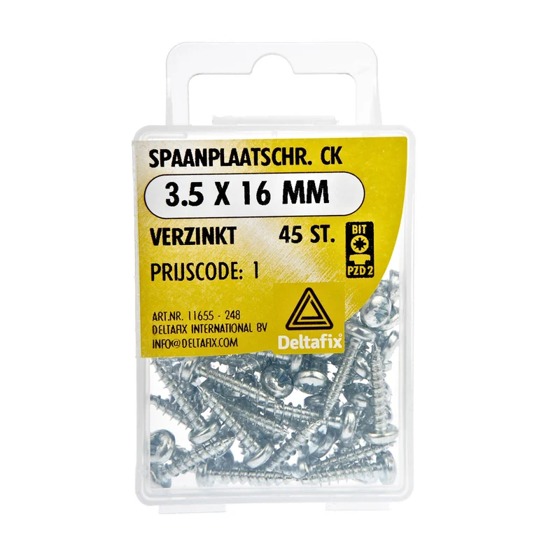 Deltafix spaanplaatschroef pozidrive cilinderkop 3,5x16mm 45st