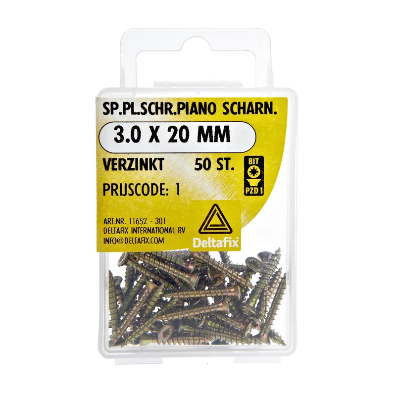 Deltafix spaanplaatschroef pozidrive platkop (klein) 3x20mm 50st
